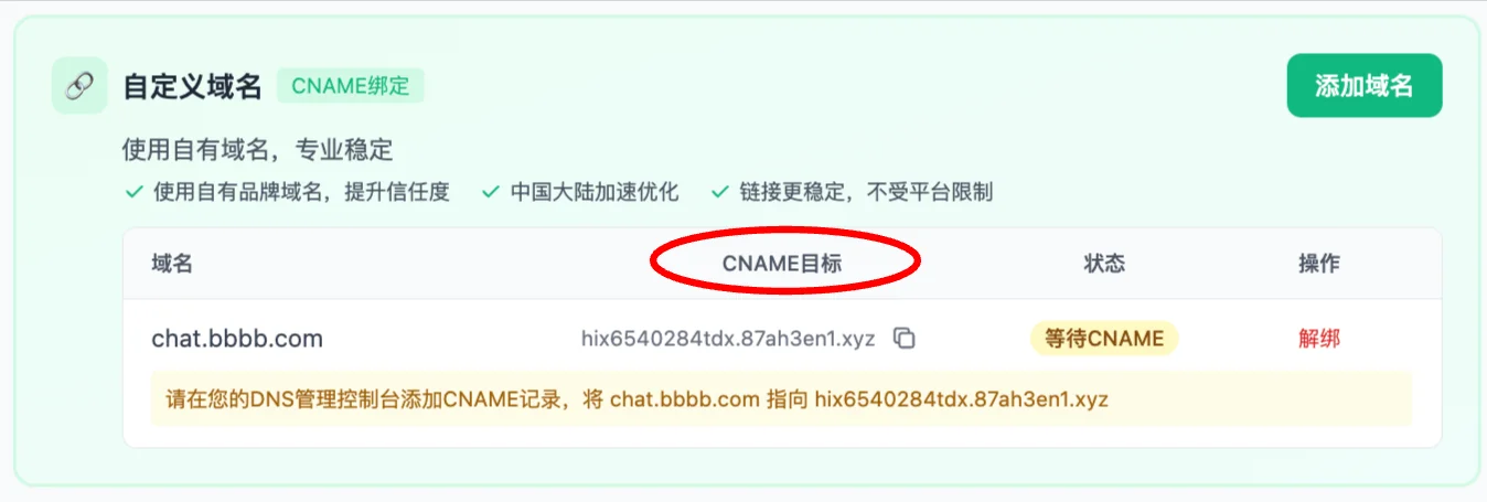 System-generated CNAME target string